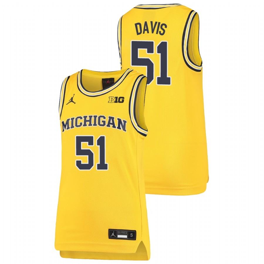 Michigan Wolverines Youth NCAA Austin Davis #51 Maize Replica College Basketball Jersey GGI6649BV